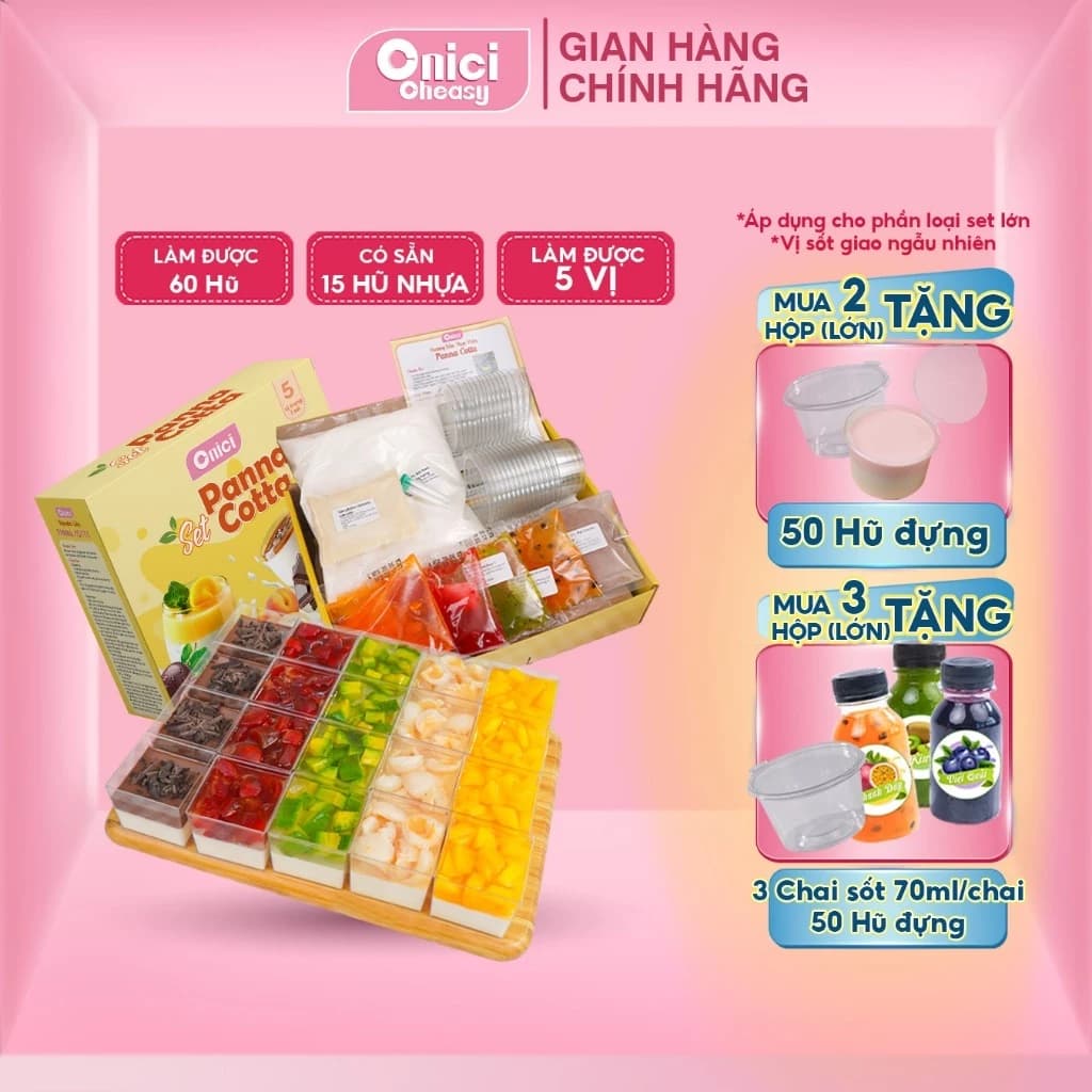 Set làm bánh Panna Cotta 5 vị ONICI set nguyên liệu nấu thành phẩm 60-65 hủ 60ml