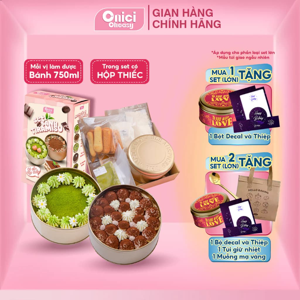 Set làm tiramisu HỘP THIẾC 2 vị matcha, cacao tự chọn ONICI thành phẩm 750ml bánh