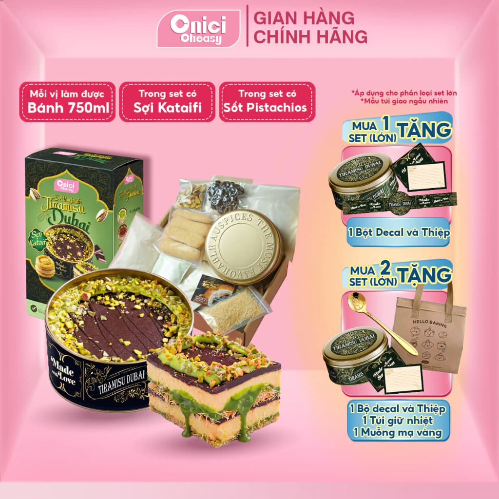 Set làm tiramisu DUBAI HỘP THIẾC cao cấp nguyên liệu làm bánh ONICI thành phẩm 750ml bánh