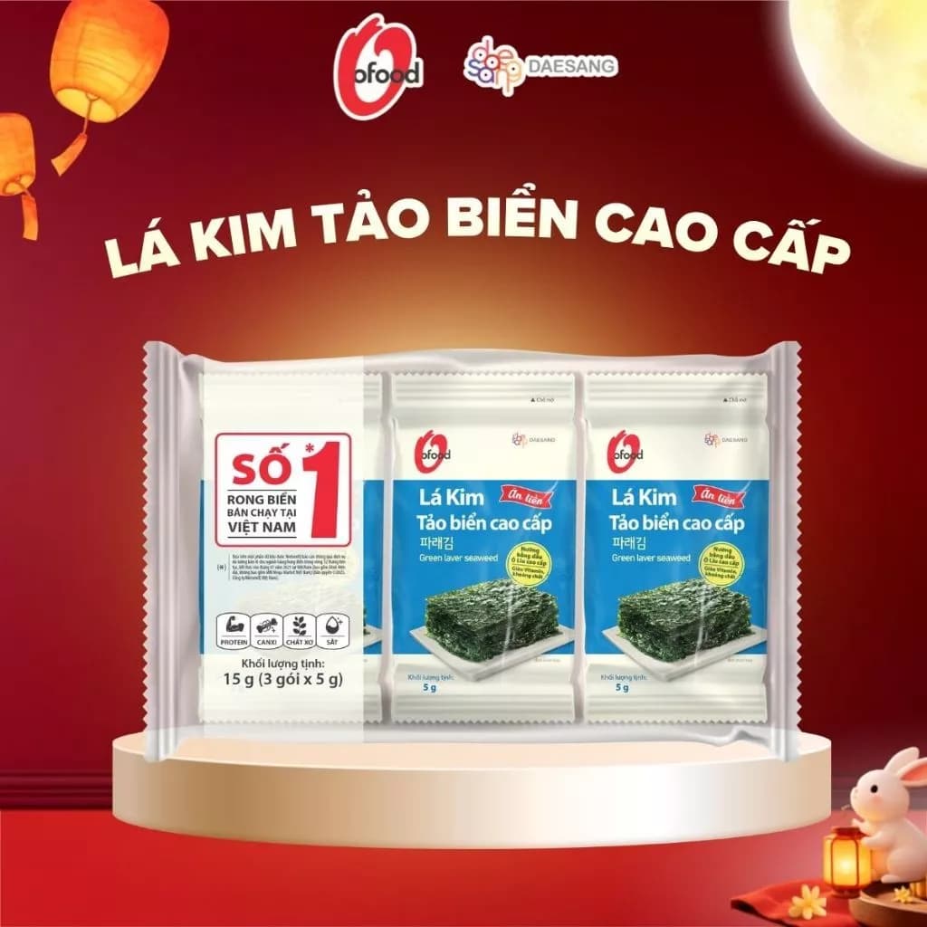 Lá kim tảo biển cao cấp O’Food – Lốc 3 gói 5g – Đồ ăn vặt ngon
