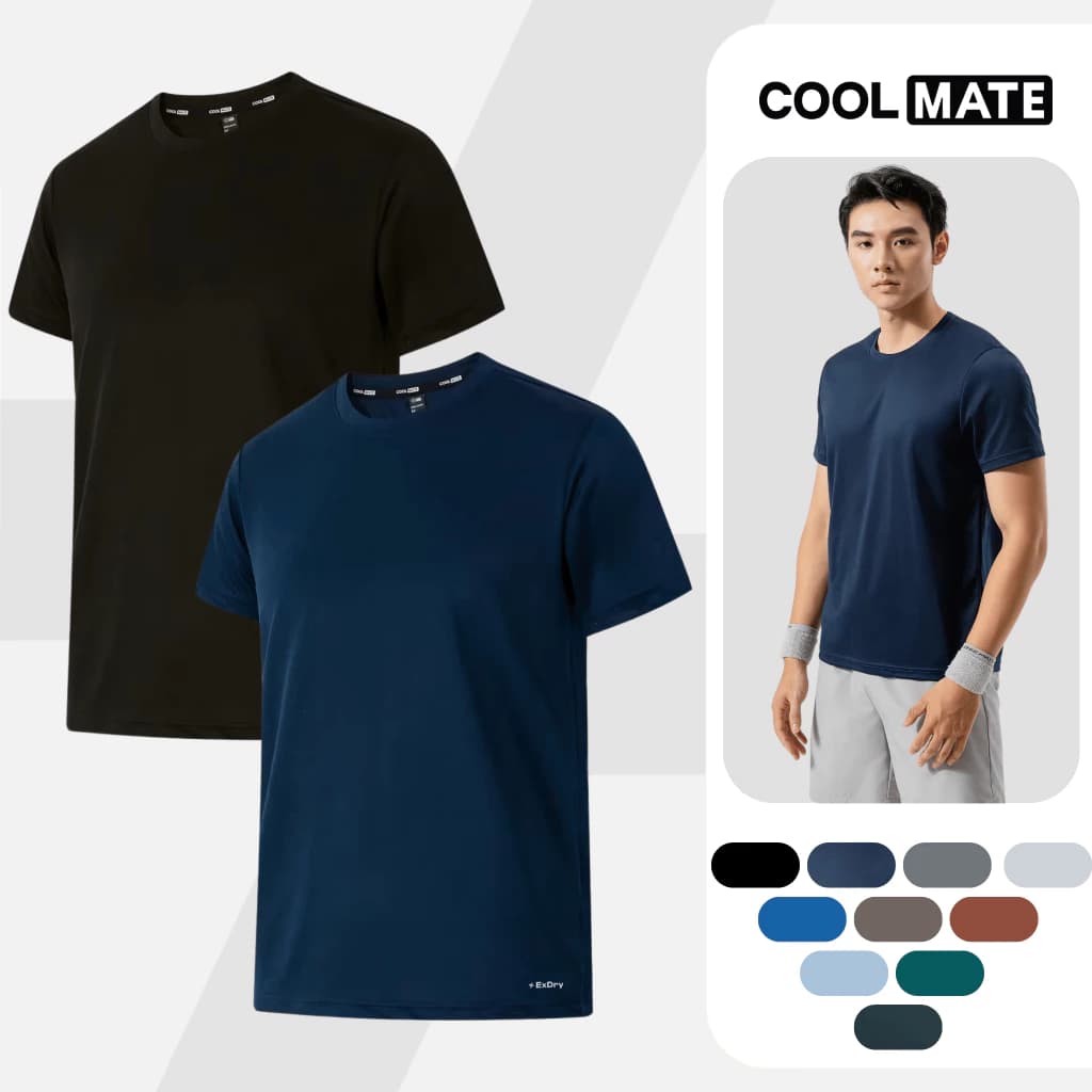 Combo 2 Áo thun nam thể thao tập Gym, Tennis, Pickleball Coolmate Basics thoải mái, thấm hút tốt
