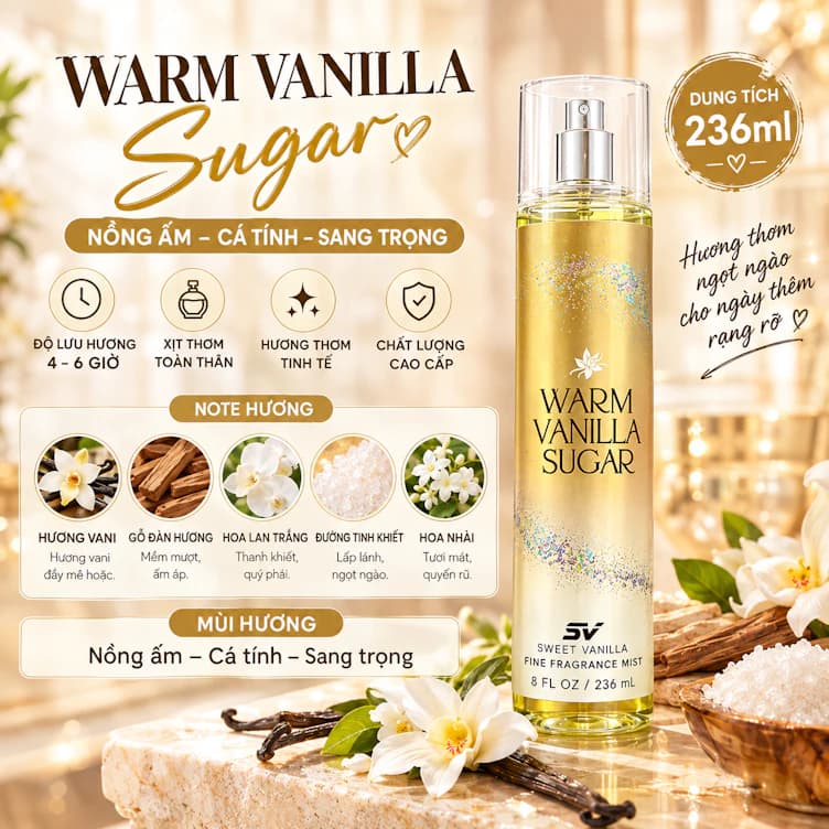 Xịt thơm toàn thân Warm Vanilla Sugar 236ml hương vani sang trọng