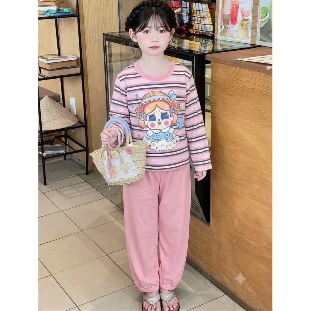 [A80] Bộ thu đông bé gái dài tay, set quần áo trẻ em chất cotton mềm thoáng in hình búp bê dễ thương đẹp 10-25kg