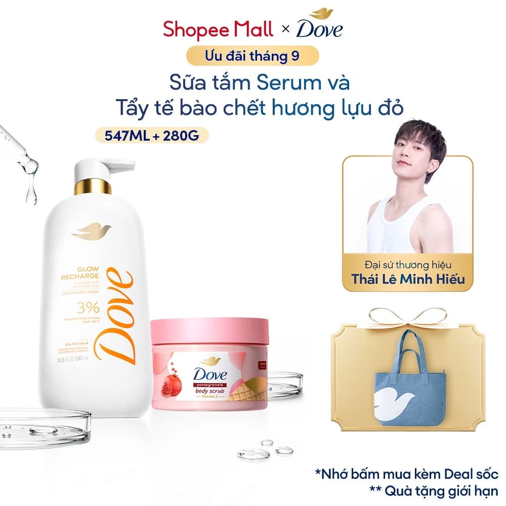 Combo Sữa tắm Dove Serum Dưỡng da chuyên sâu 547ml + Tẩy Tế Bào Chết Body Dove 280g