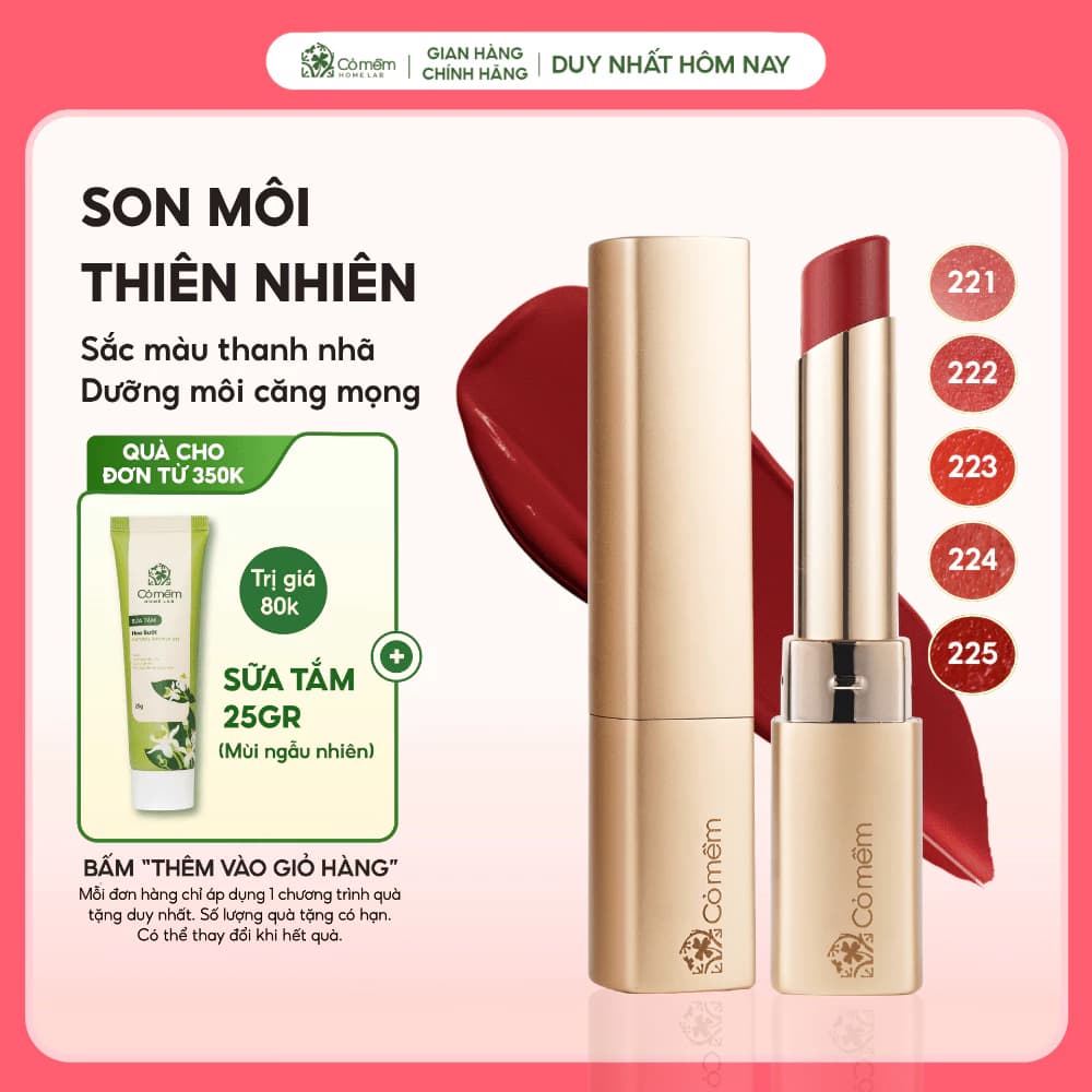 Son môi Nhã Matte Natural Lipstick Mềm Mịn Thành Phần Dưỡng Ẩm Ngừa Lão Hóa Lành Tính Cỏ Mềm 3,4gr