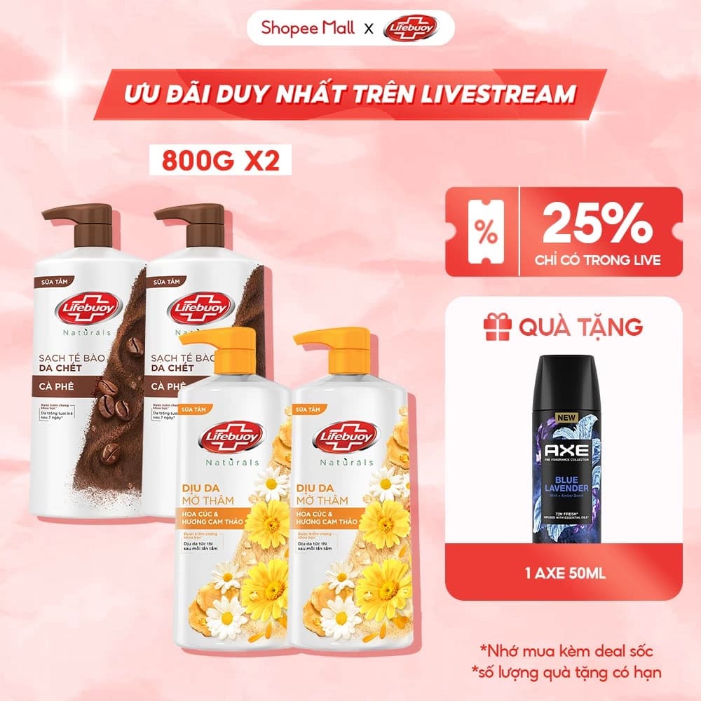 [LIVE] Combo 2 Sữa Tắm Lifebuoy Hoa Cúc Cam Thảo & Cà Phê 800G