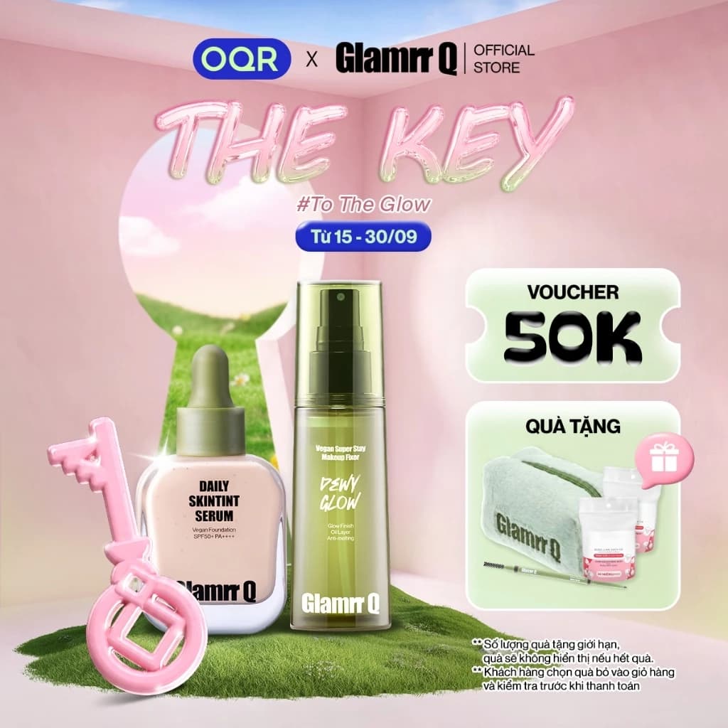 Combo Glamrr Q Kem Nền Serum Căng Bóng SkinTint 30ml + Xịt Khóa Nền Fixer Cố Định Thuần Chay 50ml