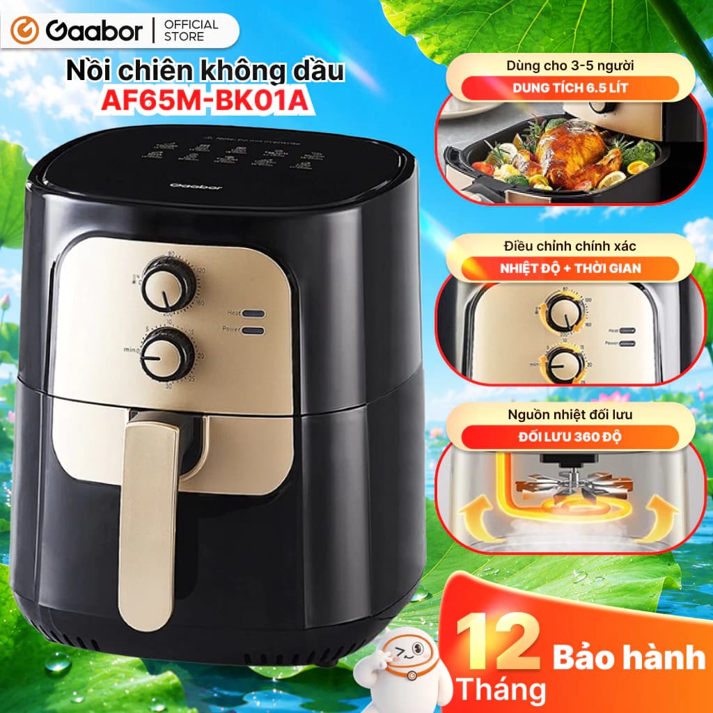 Hannah Olala x Gaabor Nồi chiên không dầu 6.5 lít AF65M-BK01A / AF65M-BK01S đối lưu nhiệt 360 độ công suất 1400W