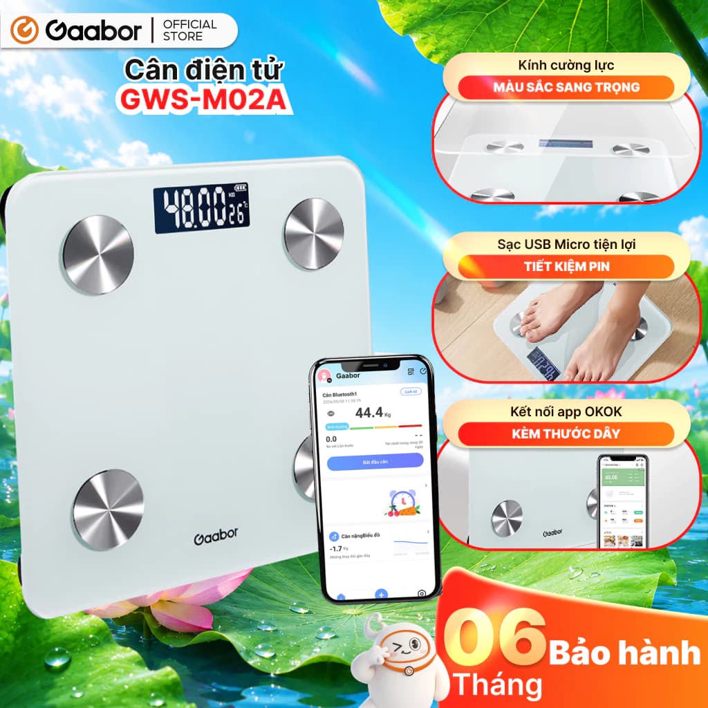 Gaabor Cân sức khỏe điện tử thông minh GWS-M01A / GWS-M02A phân tích chỉ số cơ thể có app đo cân nặng y tế [L]