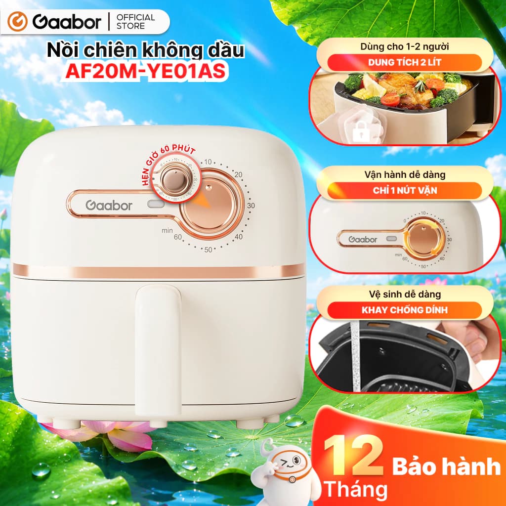 Gaabor Nồi chiên không dầu mini 2L AF20M-YE01S công suất 900W nóng nhanh sinh viên văn phòng [L]