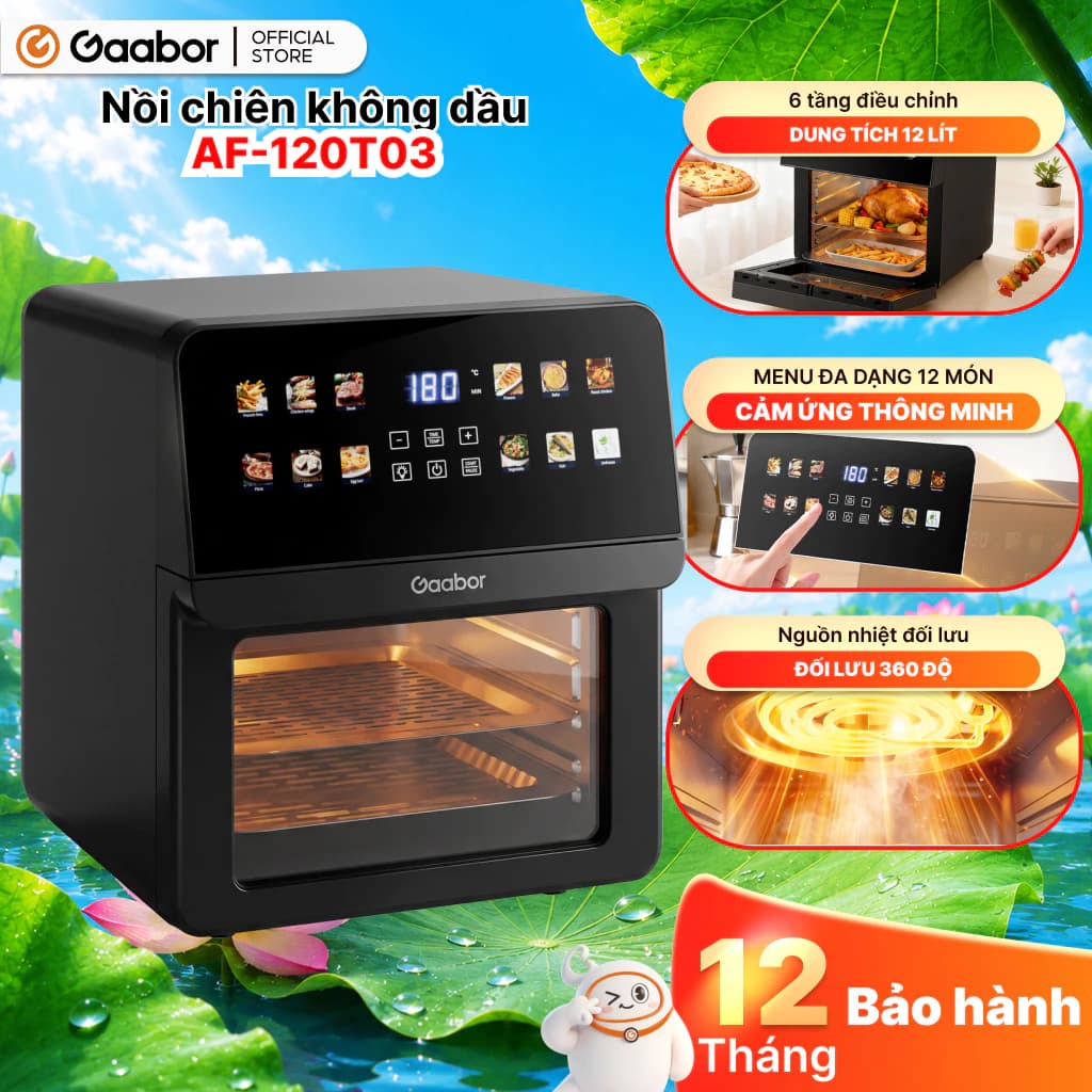 Nồi chiên không dầu Gaabor AF-120T03 12L công suất 1700W cửa kính trong có đèn cảm ứng dung tích lớn
