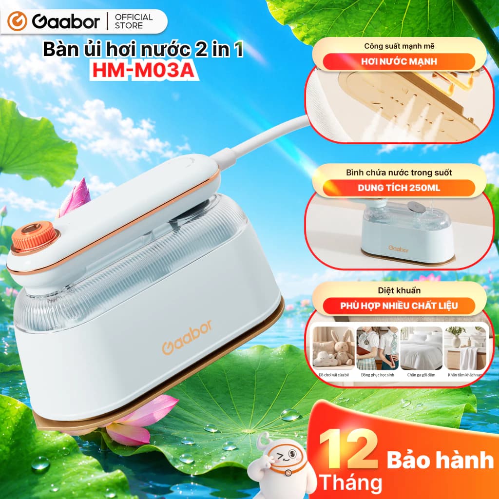 Gaabor bàn ủi hơi nước cầm tay HM-M03A thích hợp cho mọi loại vải bàn là khô dung tích lớn du lịch [L]