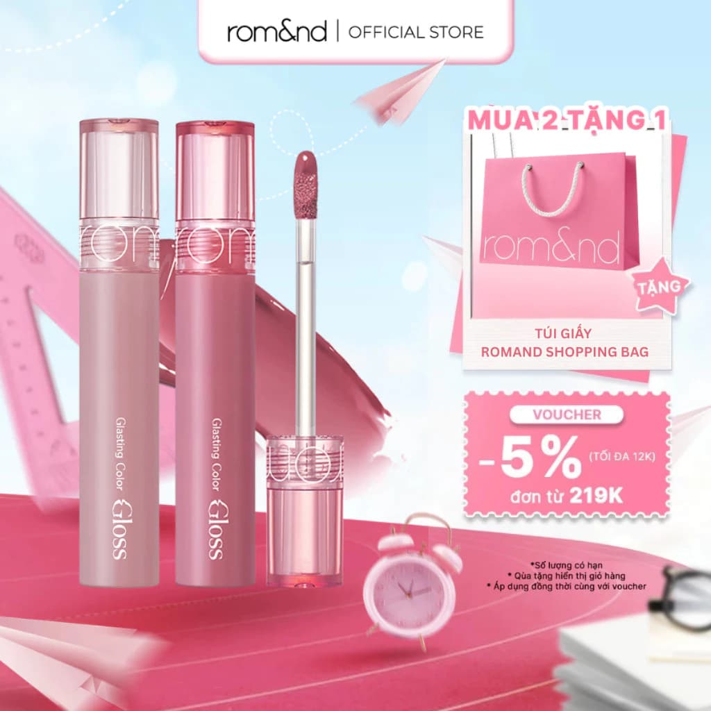 [Rom&nd x KOL] Son tint bóng căng mọng Romand Glasting Color Gloss 4g