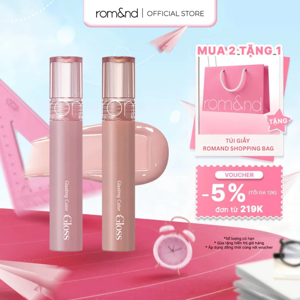 [Rom&nd] [NEW CREAM NUDE] Son tint bóng căng mọng Romand Glasting Color Gloss 4g