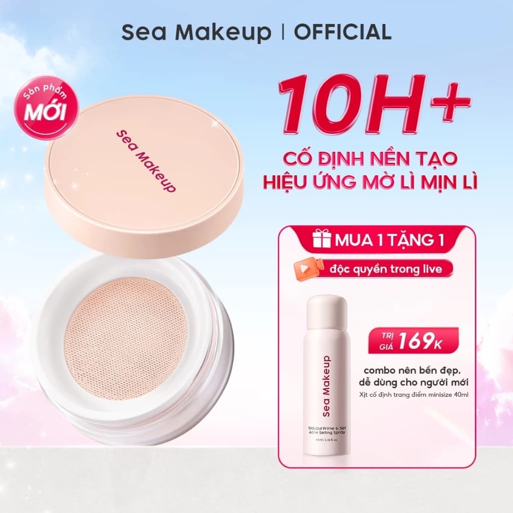 [LIVE] Phấn phủ Sea Makeup Hỗ trợ kiềm dầu mờ lỗ chân lông chống nước chống mồ hôi che phủ bóng dầu cho mặt 12g