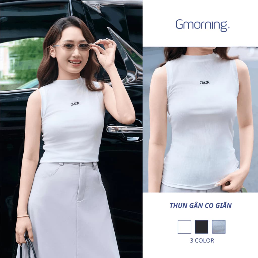 Áo thun nữ không tay cổ mockneck đánh eo nhẹ thời trang Gmorning - YATF12045