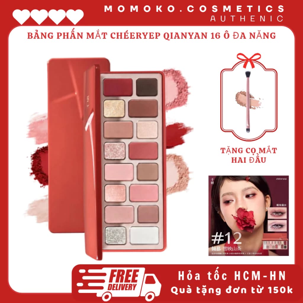 (DEAL TẶNG CỌ) Bảng Phấn Mắt Cheeryep Qianyan 16 Ô Natural Color, Tone Màu Đa Dạng, Nhũ Lì Mịn Lấp Lánh 16g