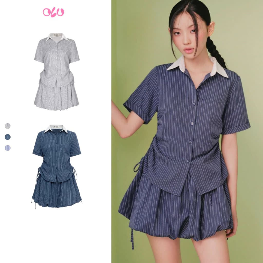 Set OLV áo sơ mi phối chân váy buộc nơ Dagny nhiều màu trẻ trung phù hợp đi chơi đi học
