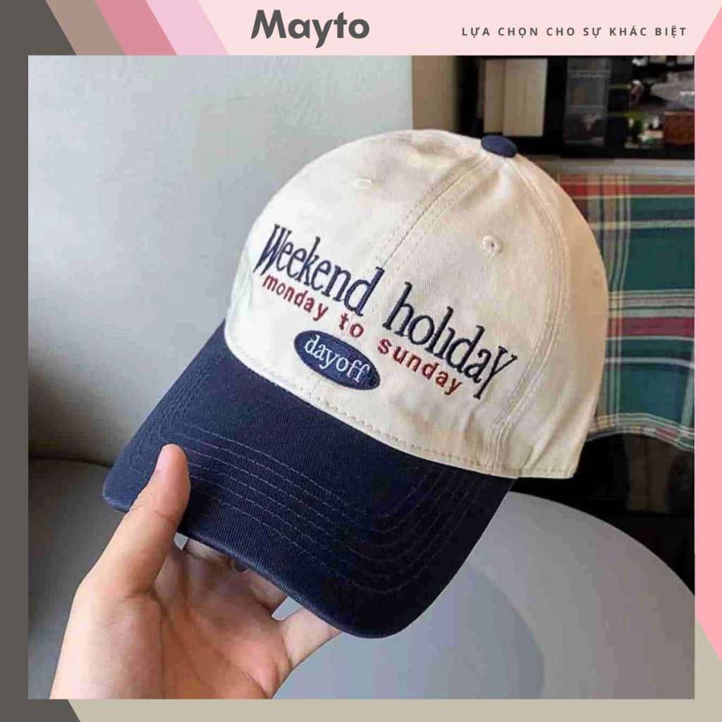 Mũ lưỡi trai, nón kết nam nữ Mayto thêu chữ Holiday vải cotton form mềm có dây điều chỉnh NK-01