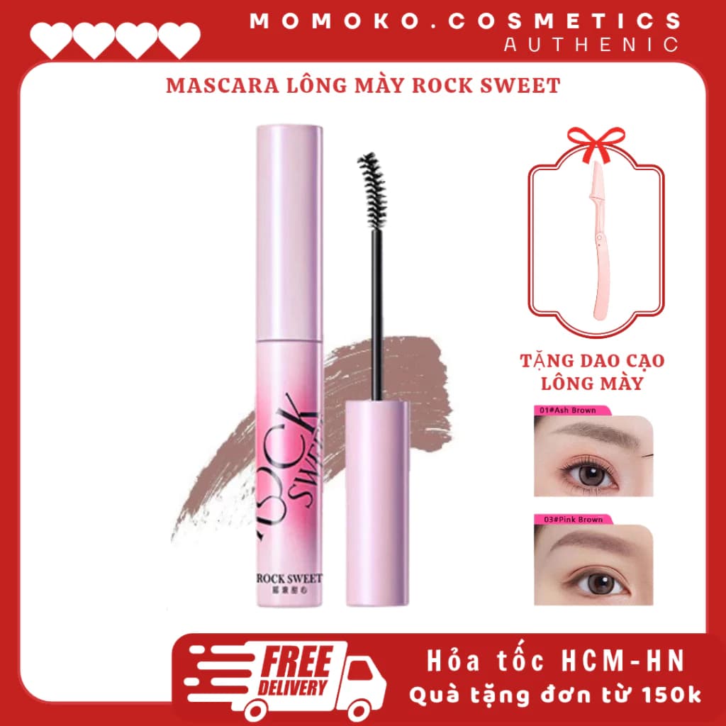 ROCKSWEET RS Mascara Lông Mày Rock Sweet Nâu hồng nhạt – Chống nước, lâu trôi, nhanh khô, không lem Momoko cosmetics