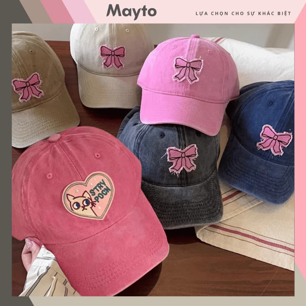 Mũ lưỡi trai, nón kết nam nữ Mayto thêu Hình nơ mèo vải cotton form mềm có dây điều chỉnh NK-03