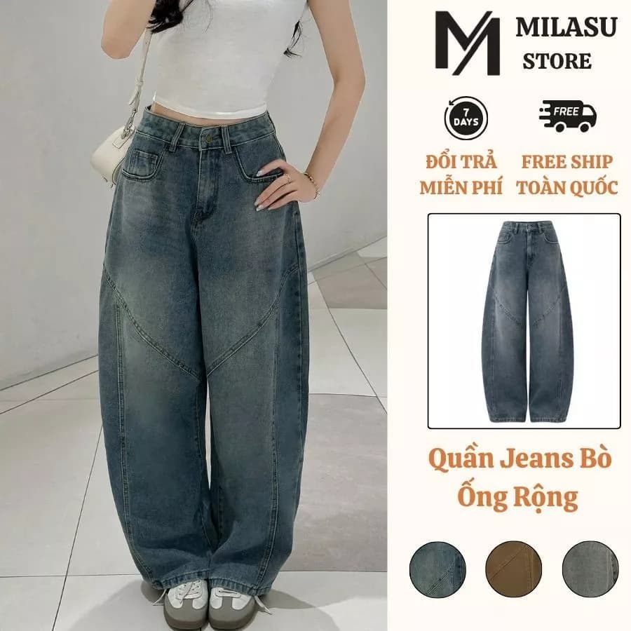 Quần Jeans Nữ Ống Rộng Dáng Dài Basic Milasu Quần Kiểu Ống Thụng Cạp Cao Có Túi 567