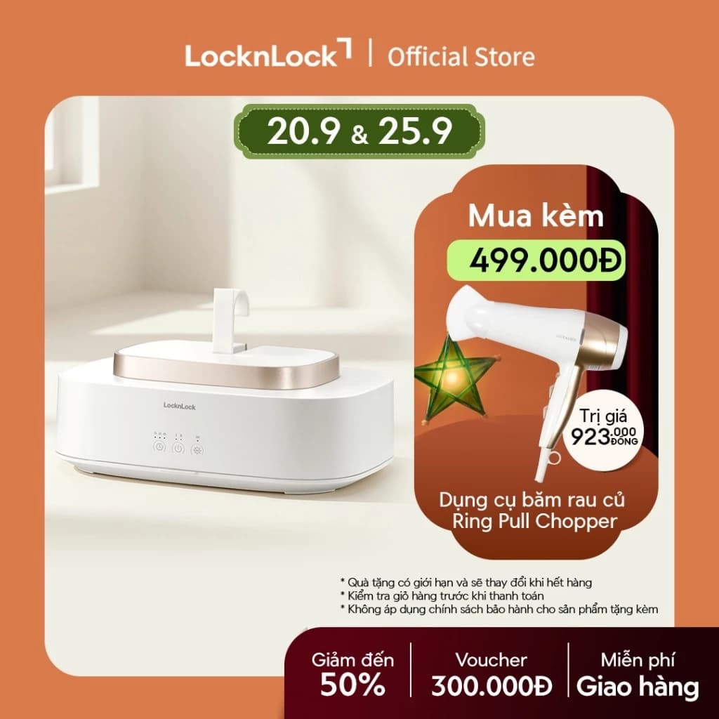 Máy sấy khử khuẩn quần áo LocknLock Cloth sterilizer dryer END112IVY thiết kế nhỏ gọn, công nghệ sưởi PTC