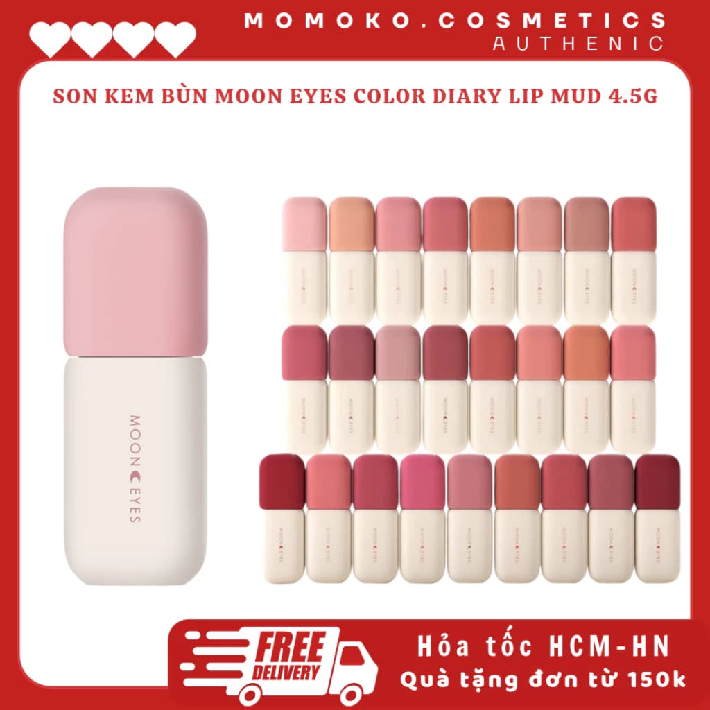 [MOON EYES] Son Kem Bùn Moon Eyes Vỏ Vuông, Color Diary Lip Mud 4.5g