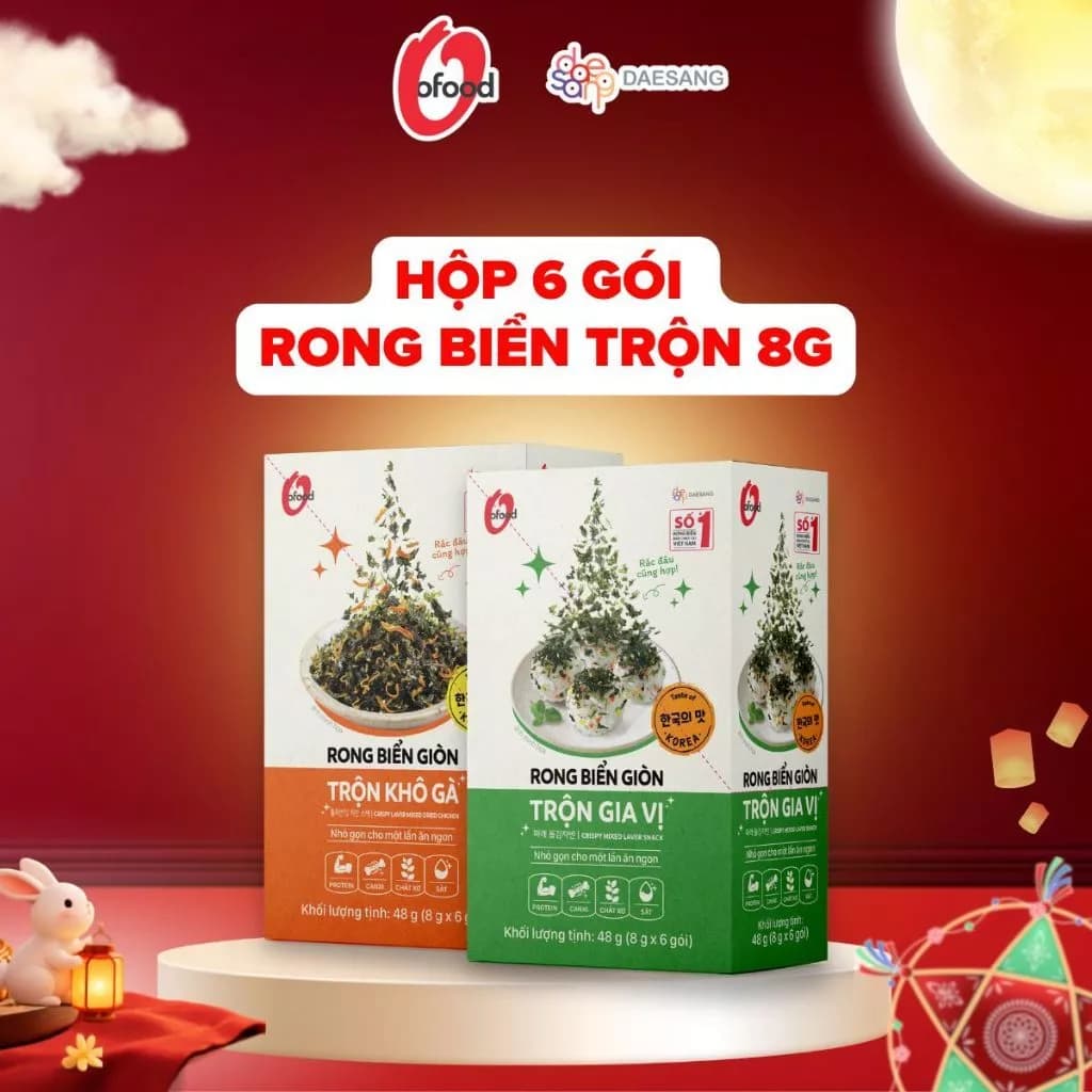 HỘP 6 GÓI RONG BIỂN GIÒN TRỘN GIA VỊ/ KHÔ GÀ O'FOOD 8G/GÓI