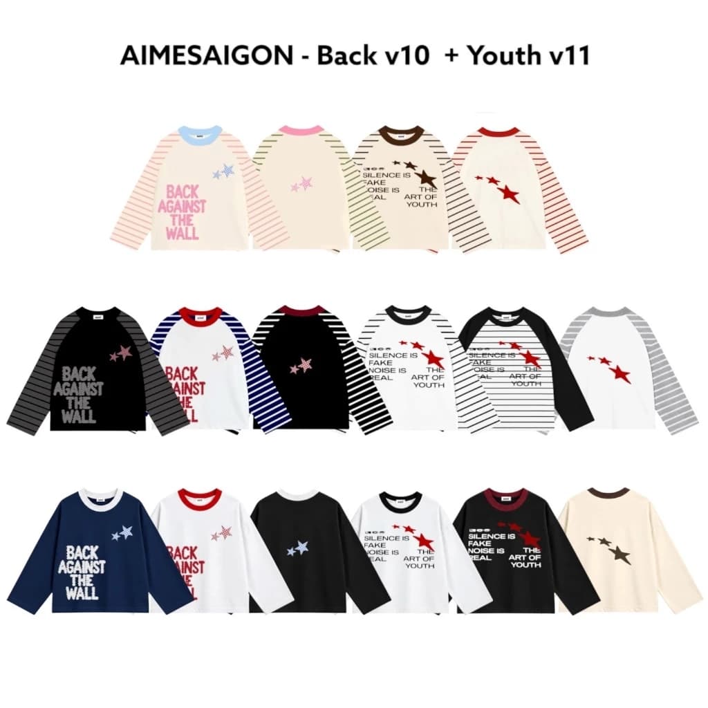 [V10 + V11] Aimesaigon Áo Thun Tay Dài Raglan Phối Sọc Ngang Long Sleeve Boxy Form Rộng Cổ Tròn Unisex ATDRL10 ATDRL11