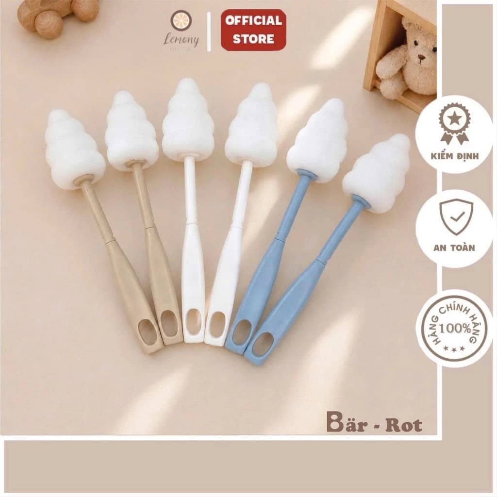 Set 2 Cọ Mút Rửa Bình Sữa Bar Rot Cao Cấp | Đầu Cọ 2 Trong 1 Rửa Bình, Núm Ti, Bọt Biển Mềm, Tiện Lợi Cho Mẹ