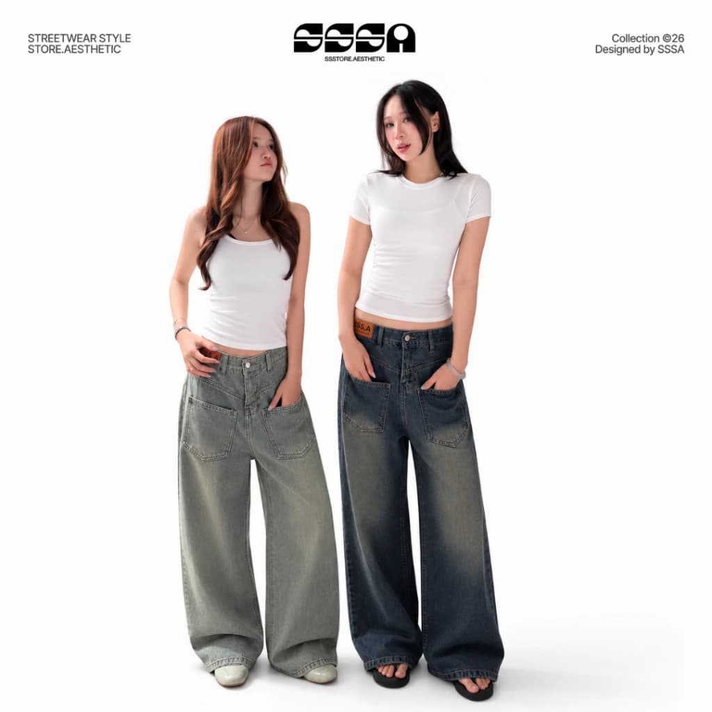Quần Jean May Ngược Basic Wash Ống Suông Unisex Nhiều Màu Tôn Dáng Nam Nữ SSSTORE.Aesthetic - J16