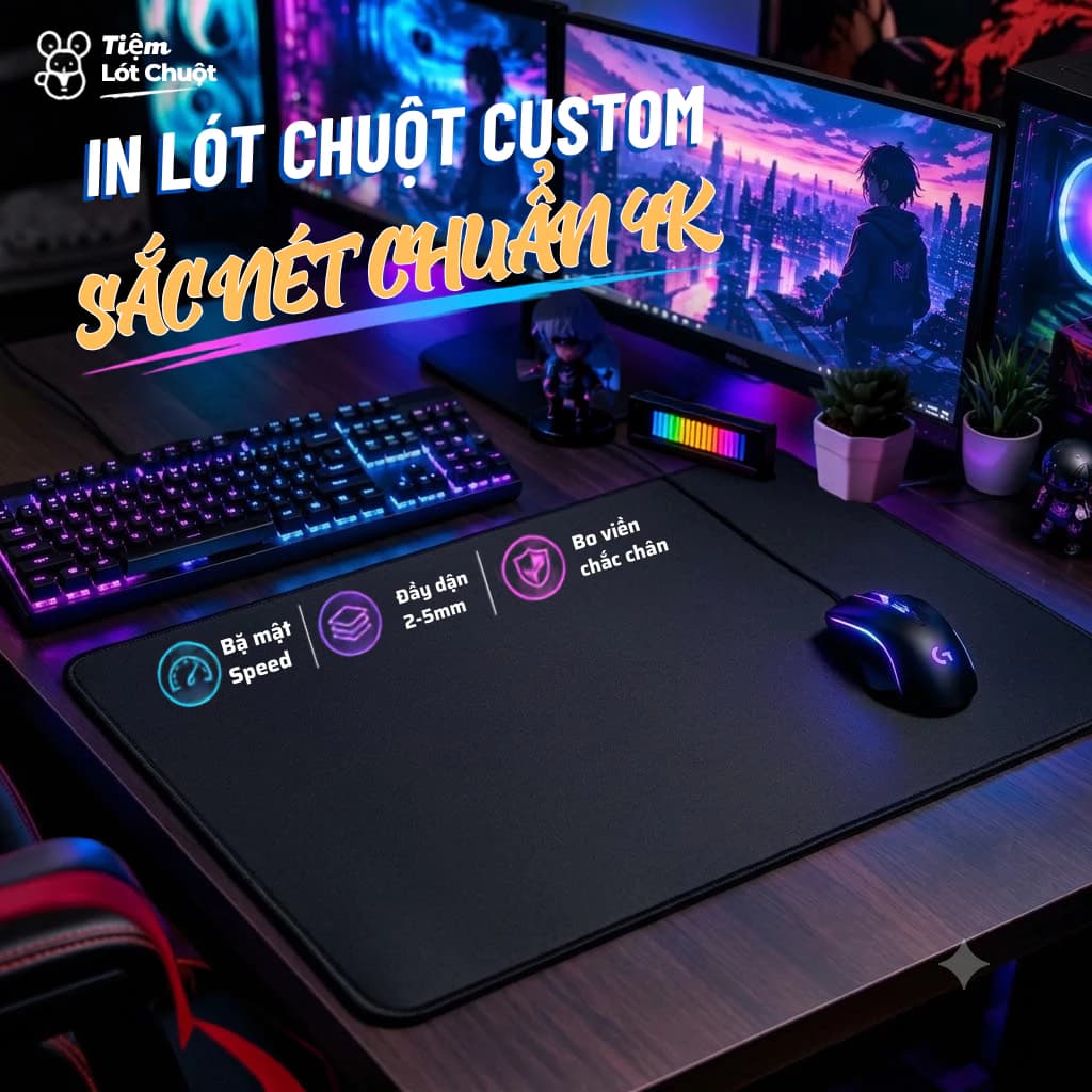 LÓT CHUỘT, PAD CHUỘT IN LÓT CHUỘT THEO YÊU CẦU SẮC NÉT ĐA DẠNG KÍCH THƯỚC, LÓT CHUỘT CUSTOM CHỐNG TRƠN TRƯỢT