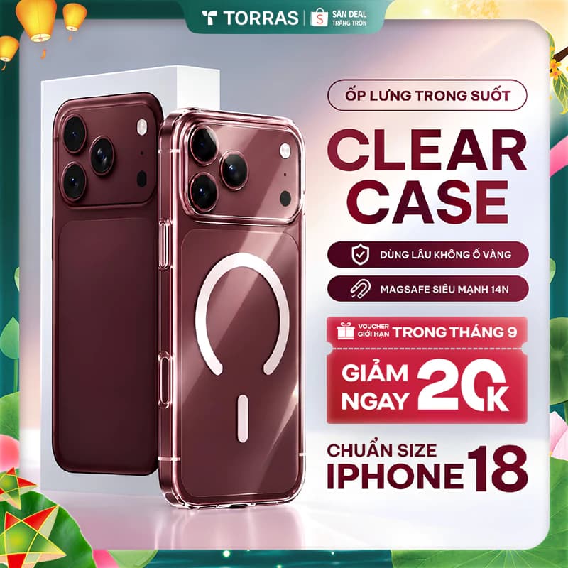 [Không Ố Vàng] Ốp Lưng iPhone Trong Suốt TORRAS Bảo Hành Kèm Bảo Vệ Camera 17 Pro Max 15 16 14 13 12 11 Plus Air