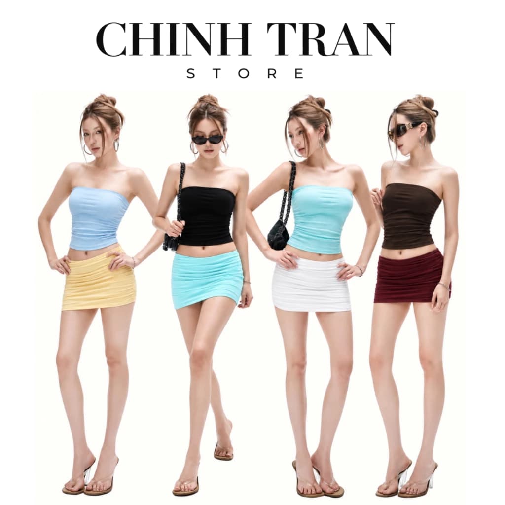 [MỞ BÁN / CÓ TÁCH SET] Set Áo Ống Kèm Chân Váy Thun Nhún Eo  Cạp Thấp Ôm Body Tôn Dáng - CHINH TRAN STORE - SET NHÚN--