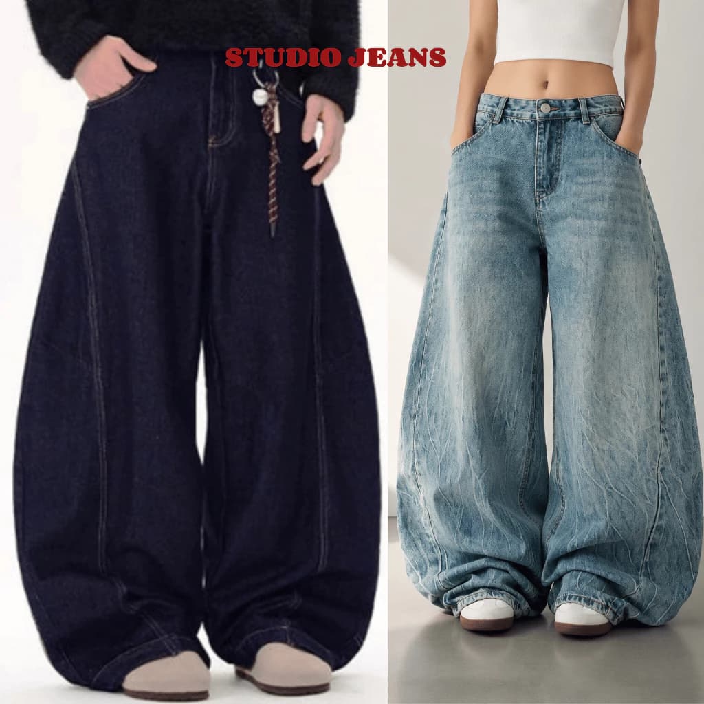 [Tặng Dây Chun] Quần Jean Nữ Ống Cong Form Rộng Retro Basic Vải Denim Wash Cao Cấp Đi Học, Đi Làm, Đi Chơi Chất Mềm