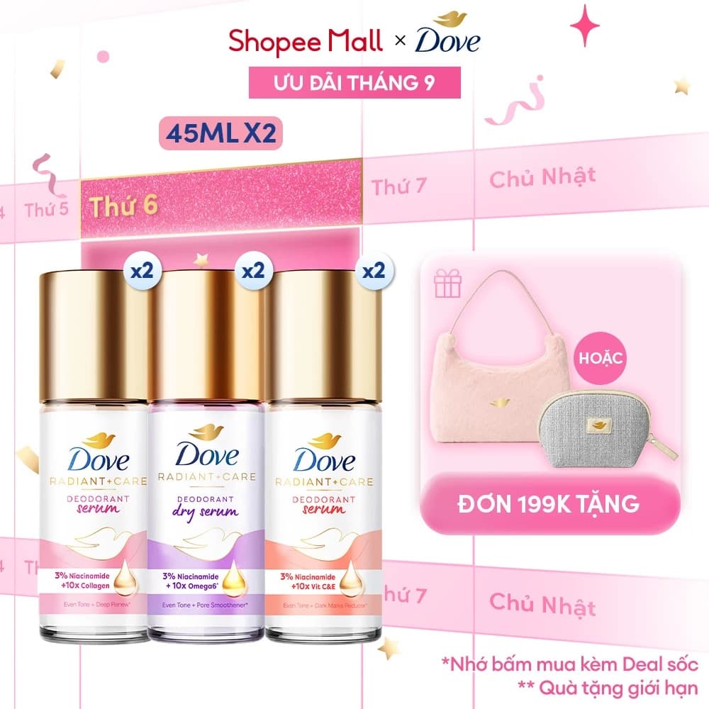 Combo 2 Lăn Ngăn Mùi Dove Tinh Chất Serum Sáng Mịn 45ml/Tuýp