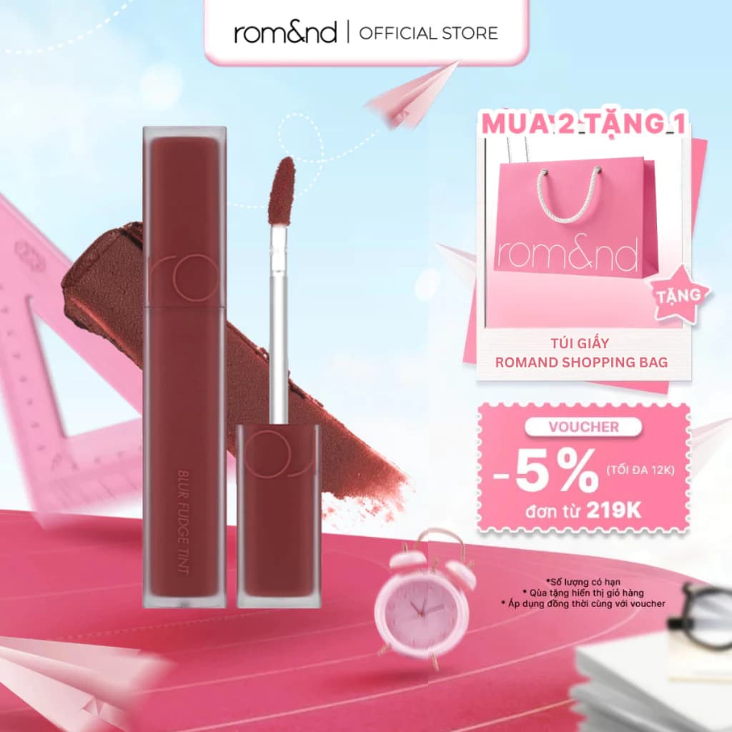 [Rom&nd] Son kem siêu lì, cho đôi môi mịn mượt Hàn Quốc Romand Blur Fudge Tint 5g