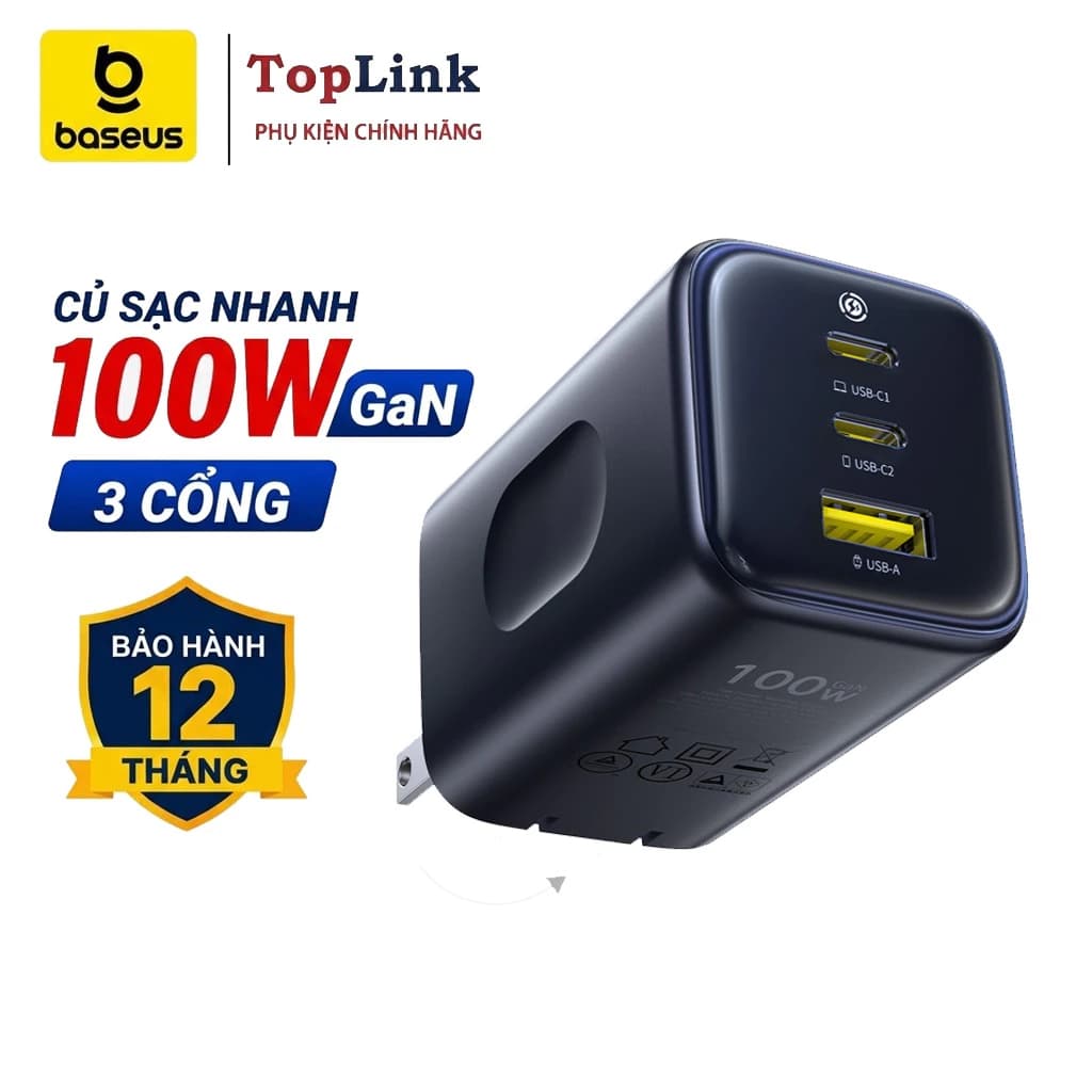 Củ Sạc Nhanh Baseus 100w Voltme 67w Quick Charge 4.0 3.0 Type C PD USB Cho Laptop iPhone 13 Pro Max Samsung Xiaomi