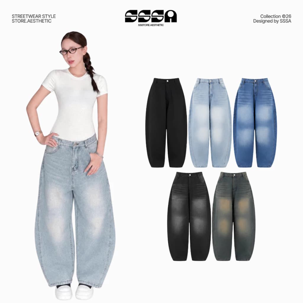 Quần Jeans Basic Ống Cong Form Rộng Thụng Wash Nhiều Màu Tôn Dáng – Baggy Unisex | SSSTore.Aesthetic