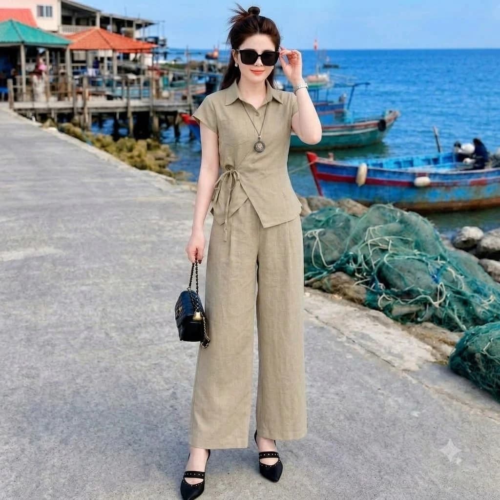 Bộ Đũi Rút Dây Nữ set quần áo chéo 4 màu siêu xinh thanh lịch đi dự tiệc đi chơi