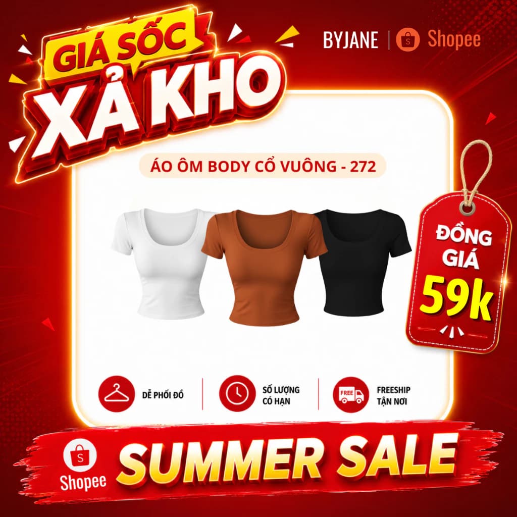 [ XẢ KHO ] Áo Thun Nữ Cổ U Viền To Ôm Body Co Giãn 4 Chiều Tôn Dáng BYJANE - 272