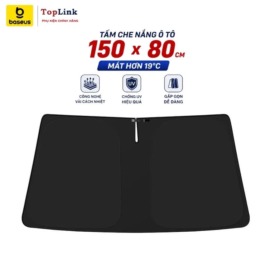 Tấm Che Nắng Kính Lái Ô Tô Baseus Single Car Windshield Sunshade 150x80cm Giảm 19°C Cách Nhiệt, Chống UV Gấp Gọn Dễ Dàng