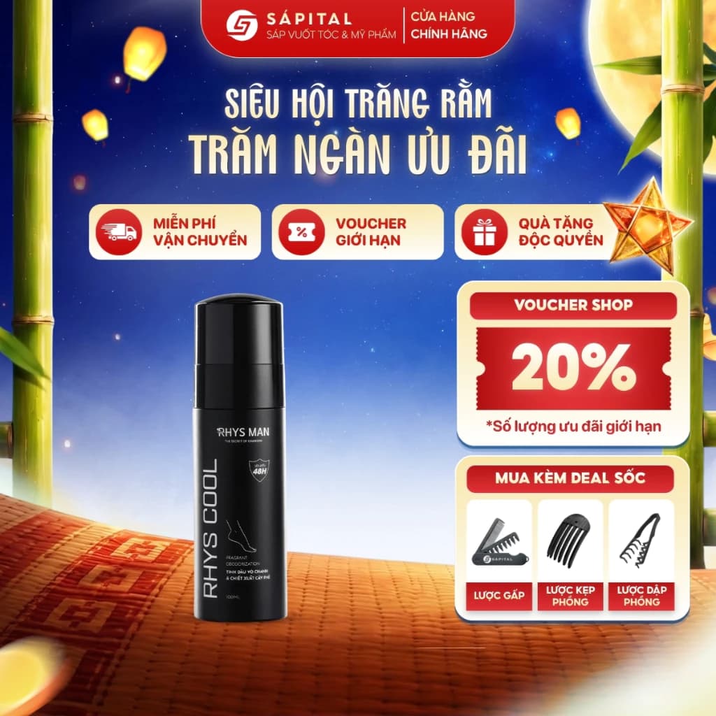 Xịt khử mùi chân Rhys Man Cool - Hỗ trợ giảm mùi hôi, cảm giác ẩm ướt, Hương chanh tươi mát