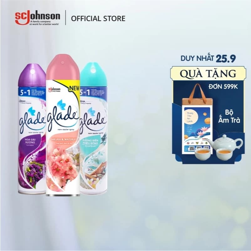 GLADE Combo 2 Xịt Thơm Phòng Khử Mùi Lưu Hương Tự Nhiên 280ml x2