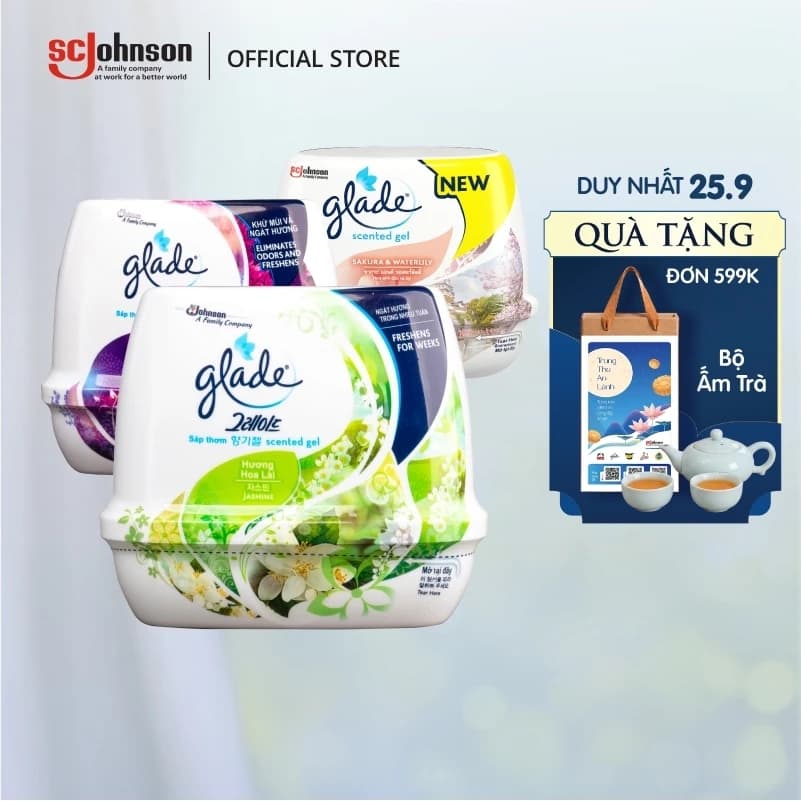 GLADE Combo 6 Sáp Thơm Phòng Hương Lài, Lavender, Anh Đào Lily Khử Mùi Lưu Hương Bền Lâu 180g x6