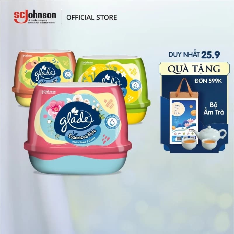 GLADE Sáp Thơm Cao Cấp Công Thức Gốc Nước Cho Hương Thơm Kép Khử Mùi Lưu Hương Bền Lâu 180g