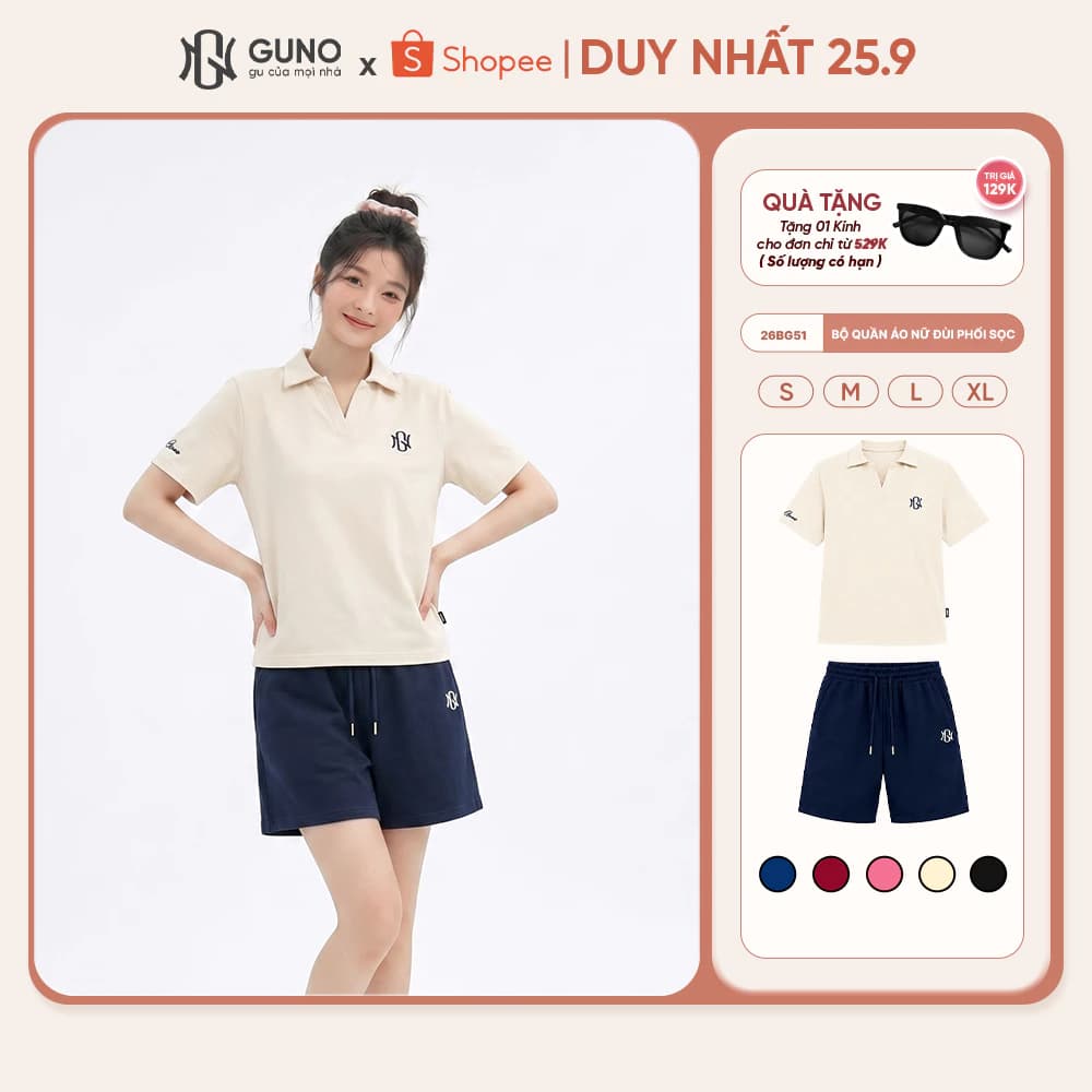 [COTTONINTER] Bộ Quần Áo Nữ GUNO Cao Cấp Thoáng Mát Dáng Đùi Ngố Cổ Polo Logo Thêu Thời Trang 26BG51