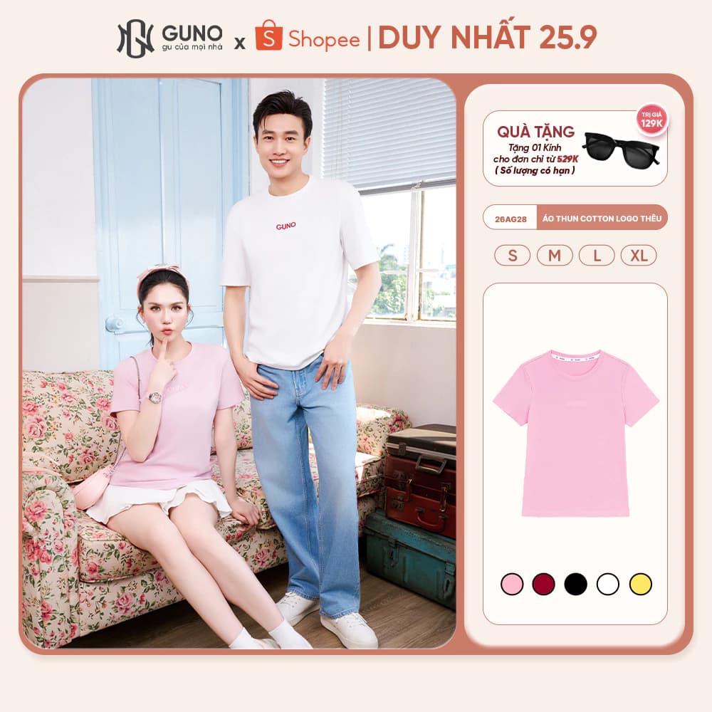 Áo Thun Nam Nữ GUNO Cao Cấp Cotton Co Giãn Mềm Mát Thoáng Khí Logo Thêu Form Vừa SP5 26AG28/AB38