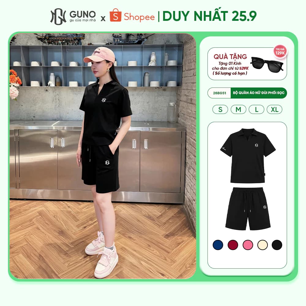 Bộ Quần Áo Nữ GUNO Vải Cotton Inter Thoáng Mát Đùi Ngố Cổ Bẻ Polo Thể Thao Năng Động 26BG51